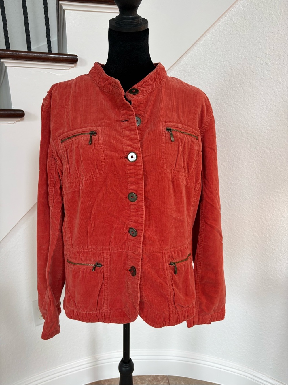 Vintage Corduroy Utility Jacket in Rust Red - Casual Layering Piece